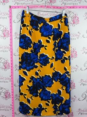 Who What Wear Mustard long Skirt with Royal Blue Floral Print